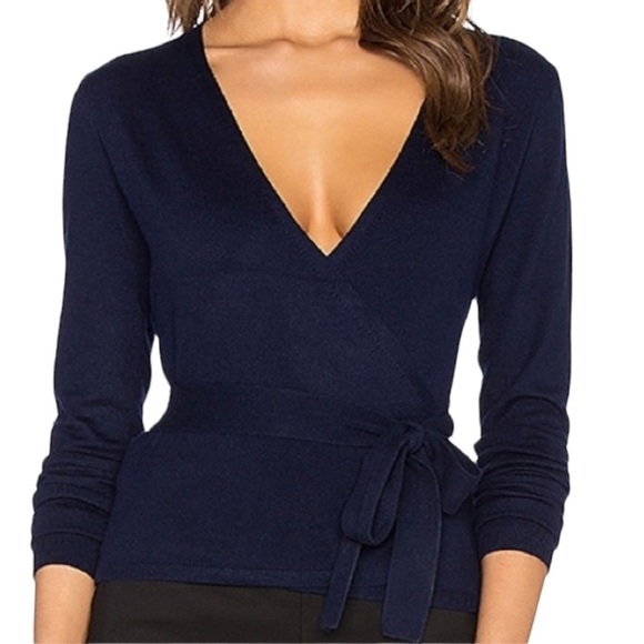 DIANNE Von Furstenberg Knit Wrap Top in Alexander Navy size P - Picture 1 of 8